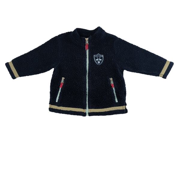 Hanna Andersson Sherpa‎ Fleece Full Zip Jacket Boys 80 18-24 Months Navy Blue - Picture 1 of 8